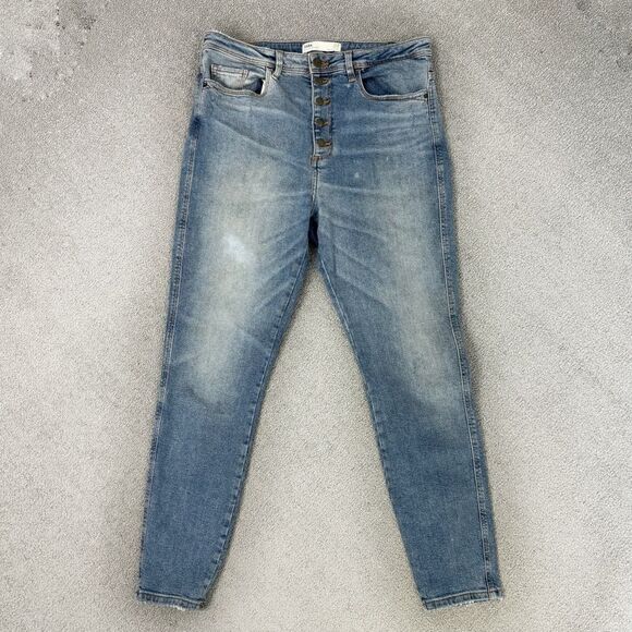 Zara Distressed High Rise Button Fly Crop Jeans Size 6 Blue - Picture 5 of 13